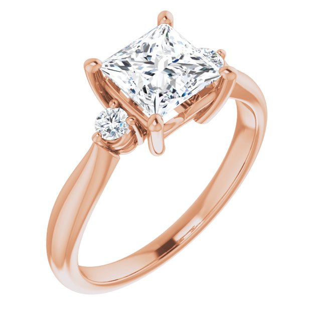 10K Rose Gold Customizable 3-stone Princess/Square Cut Design with Twin Petite Round Accents