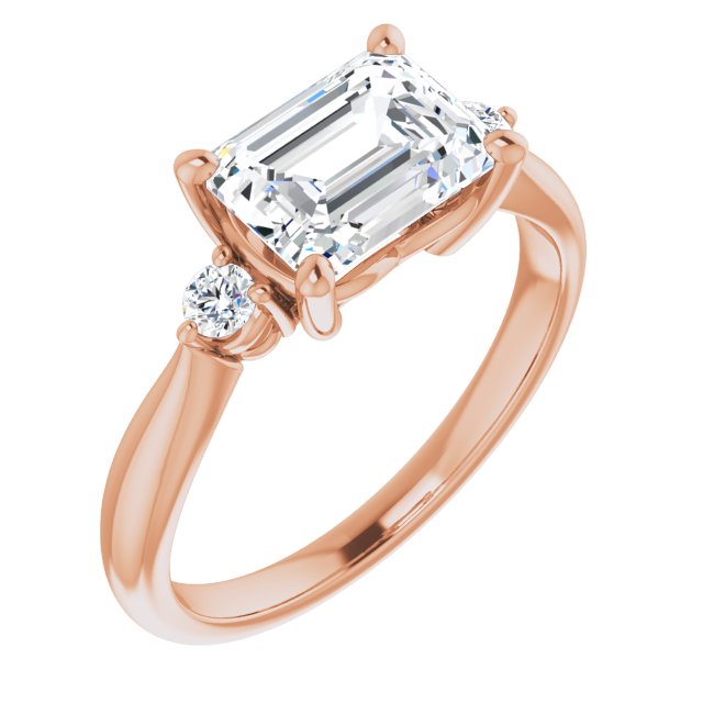 Cubic Zirconia Engagement Ring- The Amariah (Customizable 3-stone Emerald Cut Design with Twin Petite Round Accents)
