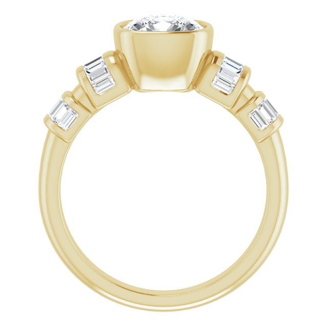 Cubic Zirconia Engagement Ring- The Astrid (Customizable Bezel-set Cushion Cut Design with Quad Horizontal Band Sleeves of Baguette Accents)