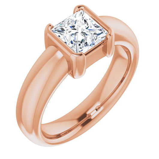 10K Rose Gold Customizable Bezel-set Princess/Square Cut Solitaire with Thick Band