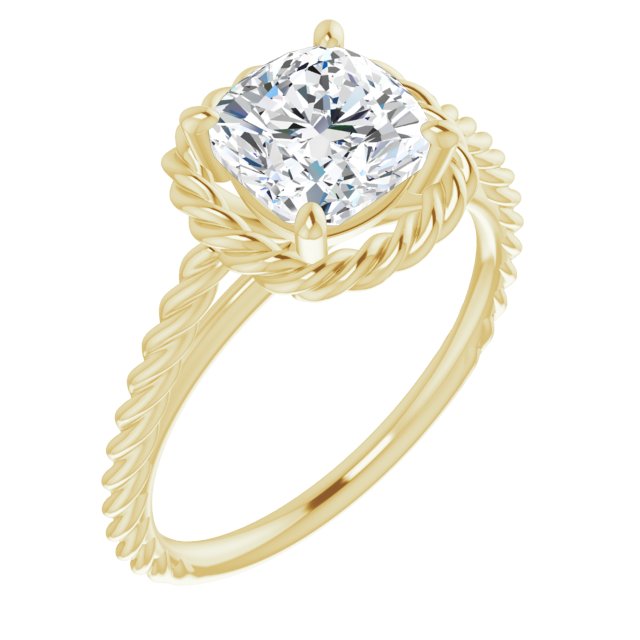 Cubic Zirconia Engagement Ring- The Carrington (Customizable Cathedral-set Cushion Cut Solitaire with Thin Rope-Twist Band)