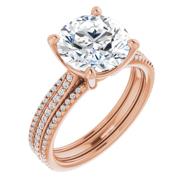 10K Rose Gold Customizable Round Cut Center with Wide Pavé Accented Band