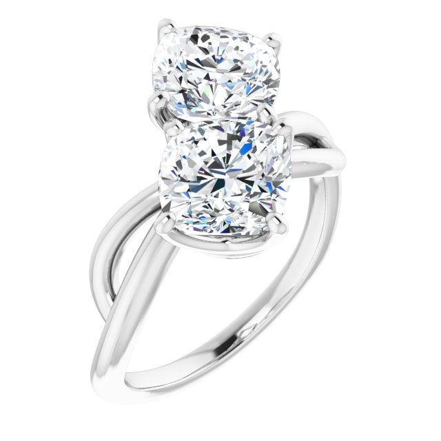 Cubic Zirconia Engagement Ring- The Chyna (Customizable 2-stone Cushion Cut Artisan Style with Wide, Infinity-inspired Split Band)