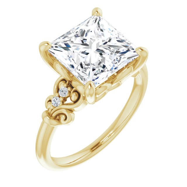 10K Yellow Gold Customizable Vintage 5-stone Design with Princess/Square Cut Center and Artistic Band Décor