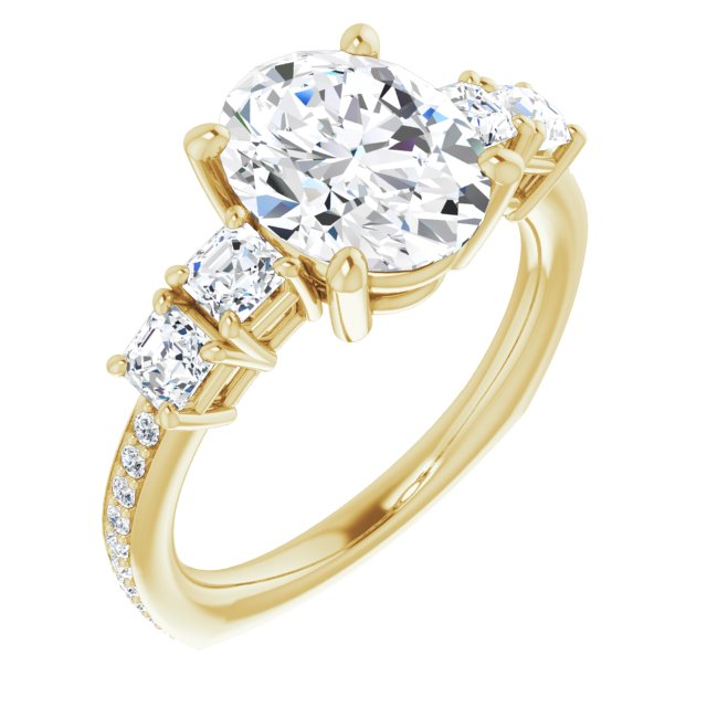 10K Yellow Gold Customizable Oval Cut 5-stone Style with Quad Oval Accents plus Shared Prong Band