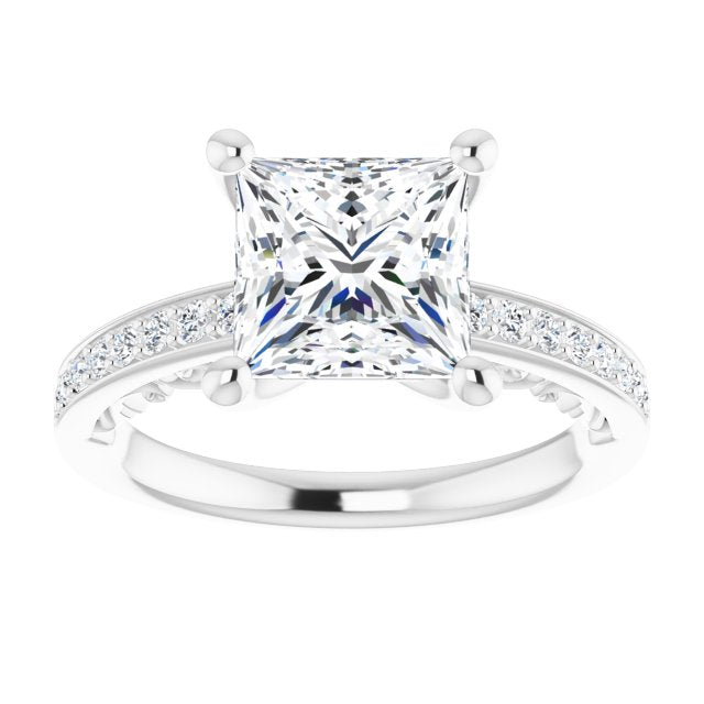 Cubic Zirconia Engagement Ring- The Eternity (Customizable Princess/Square Cut Design featuring 3-Sided Infinity Trellis and Round-Channel Accented Band)