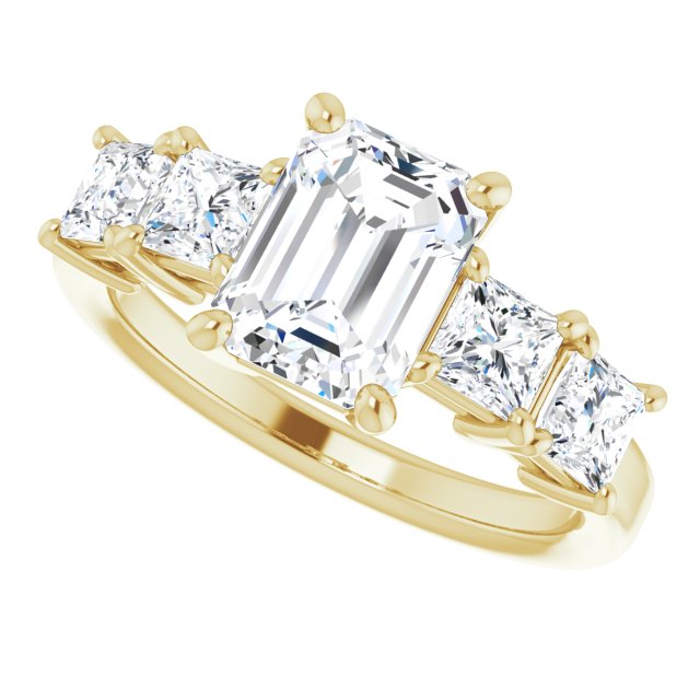 Cubic Zirconia Engagement Ring- The Abril (Customizable 5-stone Radiant Cut Style with Quad Princess-Cut Accents)