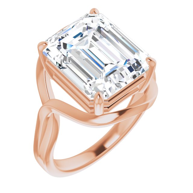 10K Rose Gold Customizable Emerald/Radiant Cut Hurricane-inspired Bypass Solitaire