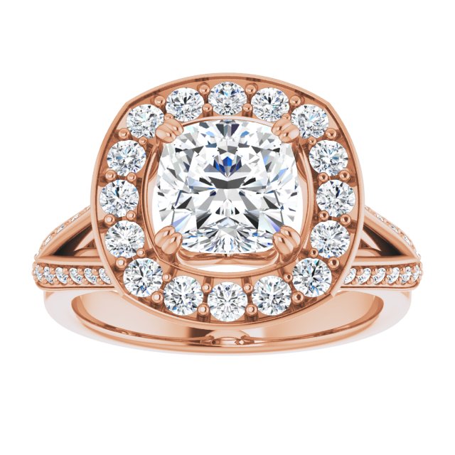 Cubic Zirconia Engagement Ring- The Darsha (Customizable Cushion Cut Center with Large-Accented Halo and Split Shared Prong Band)