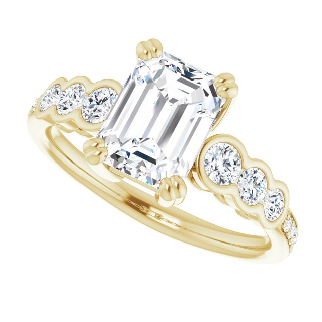 Cubic Zirconia Engagement Ring- The Jeanna (Customizable Emerald Cut 7-stone Style Enhanced with Bezel Accents and Shared Prong Band)