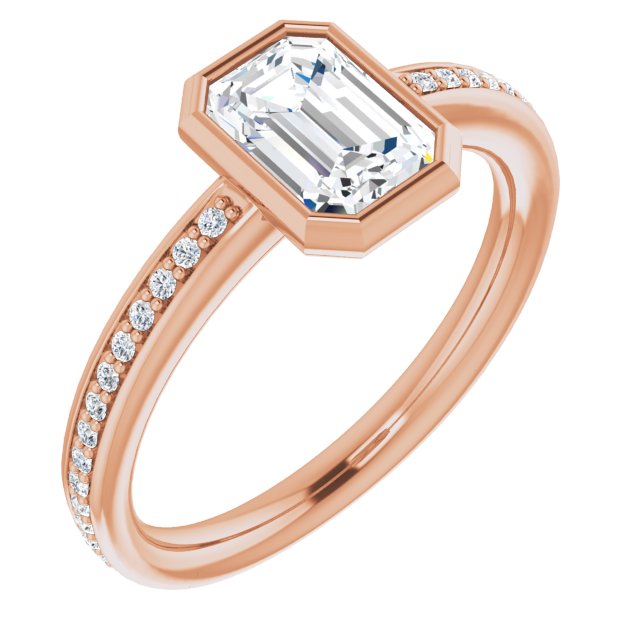 10K Rose Gold Customizable Bezel-Set Emerald/Radiant Cut Center with Thin Shared Prong Band