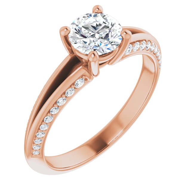 10K Rose Gold Customizable Round Cut Center with 4-sided-Accents Knife-Edged Split-Band