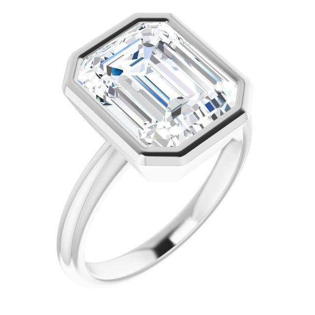 10K White Gold Customizable Bezel-set Emerald/Radiant Cut Solitaire with Thin Band