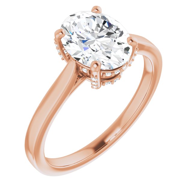 10K Rose Gold Customizable Cathedral-Raised Oval Cut Style with Prong Accents Enhancement