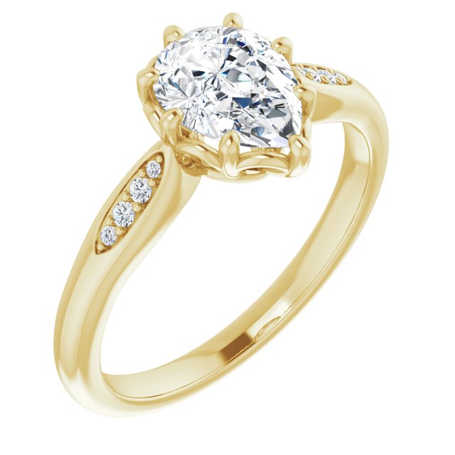 10K Yellow Gold Customizable 9-stone Pear Cut Design with 8-prong Decorative Basket & Round Cut Side Stones