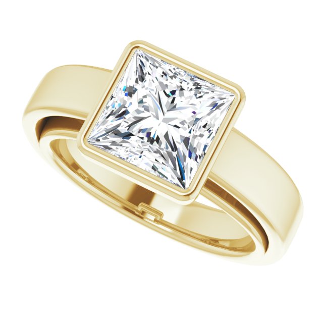 Cubic Zirconia Engagement Ring- The Dunyasha (Customizable Cathedral-Bezel Princess/Square Cut Solitaire with Wide Band)