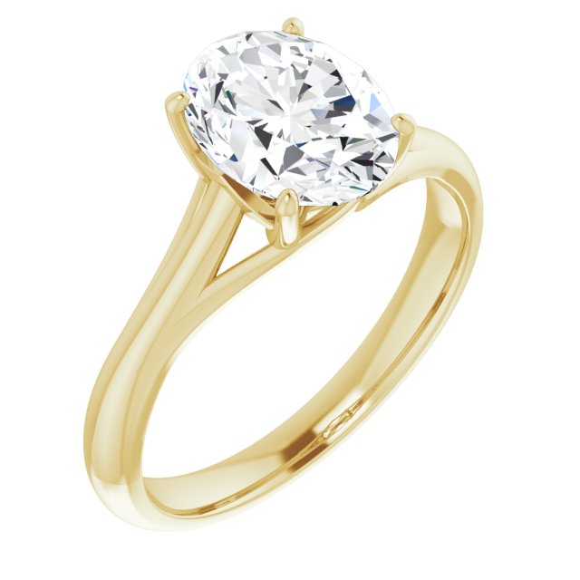 10K Yellow Gold Customizable Oval Cut Solitaire with Crosshatched Prong Basket