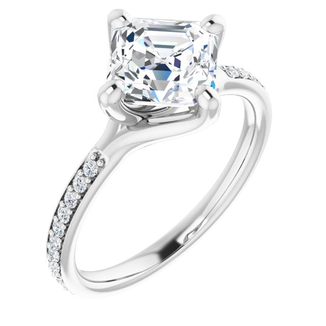 Cubic Zirconia Engagement Ring- The Ashanti (Customizable Asscher Cut Design featuring Thin Band and Shared-Prong Round Accents)