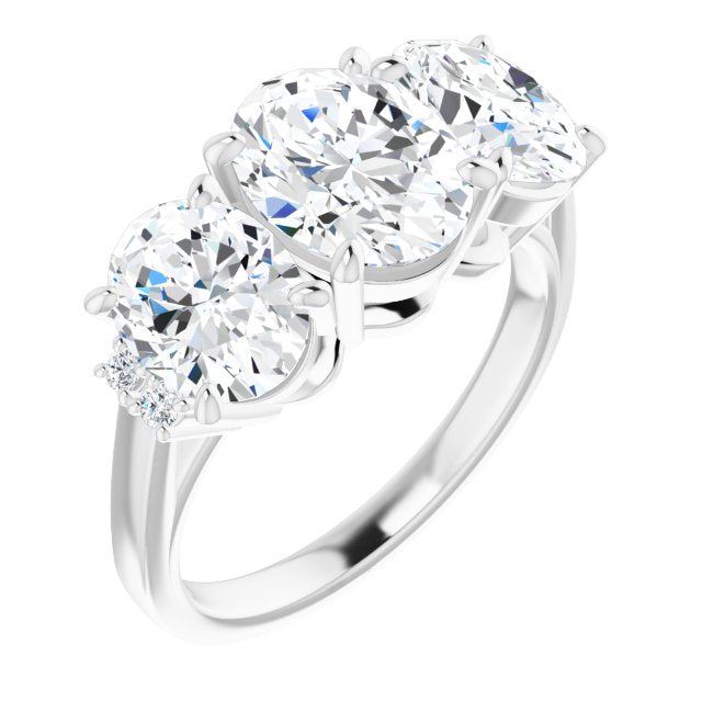 10K White Gold Customizable Triple Oval Cut Design with Quad Vertical-Oriented Round Accents