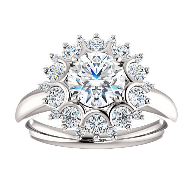 Cubic Zirconia Engagement Ring- The BettyJo (Customizable Round Cut featuring Cluster Accent Bouquet)