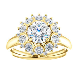 Cubic Zirconia Engagement Ring- The BettyJo (Customizable Round Cut featuring Cluster Accent Bouquet)