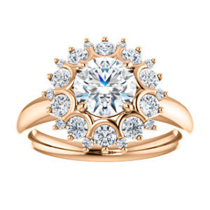 Cubic Zirconia Engagement Ring- The BettyJo (Customizable Round Cut featuring Cluster Accent Bouquet)