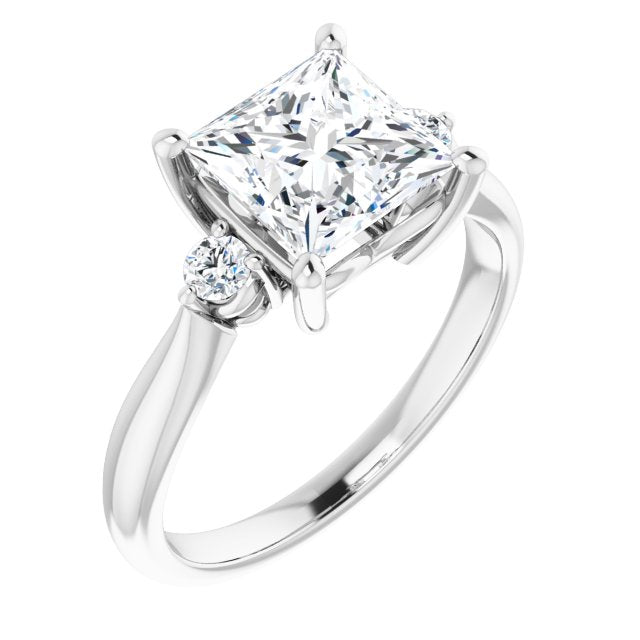 10K White Gold Customizable 3-stone Princess/Square Cut Design with Twin Petite Round Accents