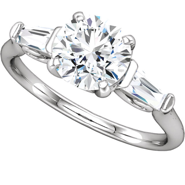 Cubic Zirconia Engagement Ring- The Barbara (0.5-2.0 Carat Round 3-stone with Dual Tapered Baguettes)