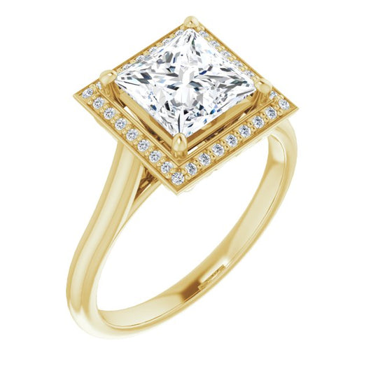 10K Yellow Gold Customizable Cathedral-Raised Princess/Square Cut Halo Style