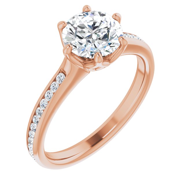 10K Rose Gold Customizable 6-prong Round Cut Design with Round Channel Accents