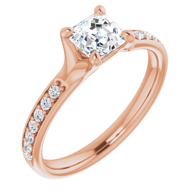 10K Rose Gold Customizable Heavy Prong-Set Asscher Cut Style with Round Cut Band Accents