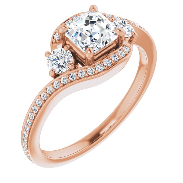10K Rose Gold Customizable Asscher Cut Bypass Design with Semi-Halo and Accented Band