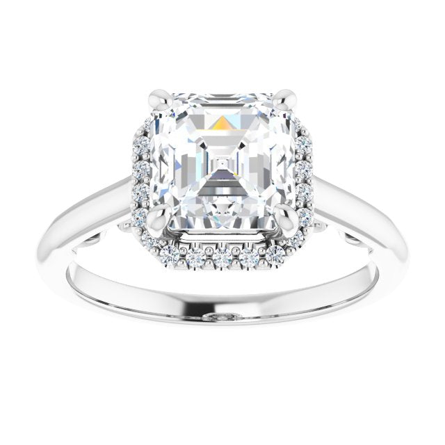 Cubic Zirconia Engagement Ring- The Honesty (Customizable Cathedral-Halo Asscher Cut Style featuring Sculptural Trellis)