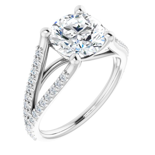 18K White Gold Customizable Cathedral-raised Round Cut Center with Exquisite Accented Split-band