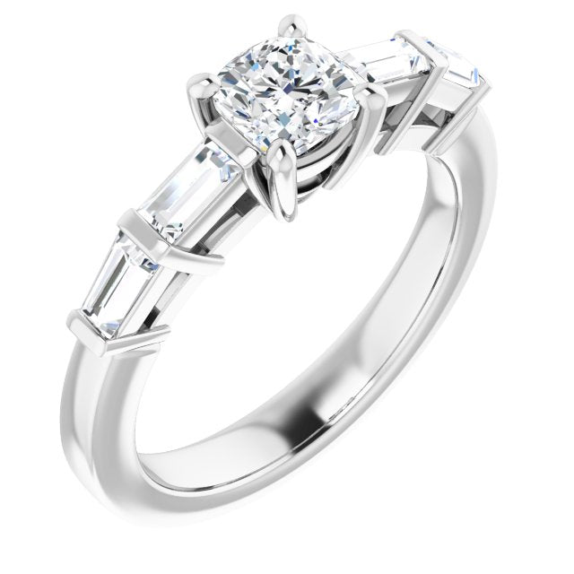 10K White Gold Customizable 9-stone Design with Cushion Cut Center and Round Bezel Accents
