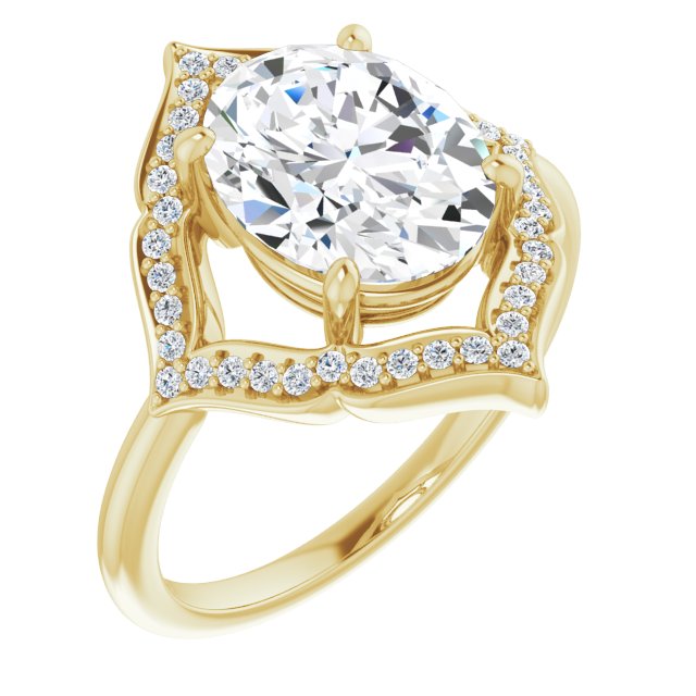 10K Yellow Gold Customizable Oval Cut Style with Artistic Equilateral Halo and Ultra-thin Band