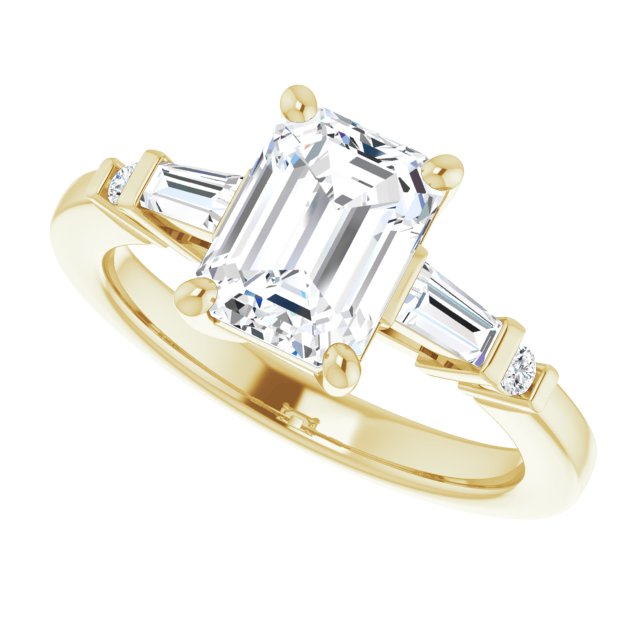Cubic Zirconia Engagement Ring- The Belem (Customizable 5-stone Baguette+Round-Accented Radiant Cut Design))