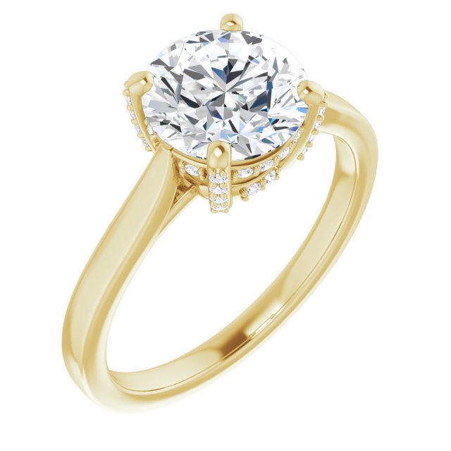 18K Yellow Gold Customizable Cathedral-Raised Round Cut Style with Prong Accents Enhancement