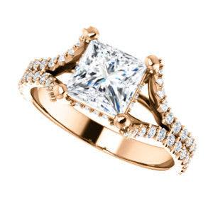 Cubic Zirconia Engagement Ring- The Marilyn (Customizable Cathedral-set Princess Cut Center with Split-Pavé Band and Prong Accents)