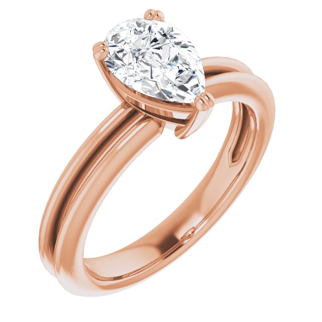 10K Rose Gold Customizable Pear Cut Solitaire with Grooved Band