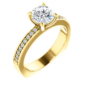 Cubic Zirconia Engagement Ring- The Tesha (Customizable Round Cut Design with Pavé Band & Euro Shank)