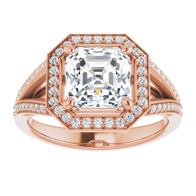 Cubic Zirconia Engagement Ring- The Heather Erin (Customizable Cathedral-Halo Asscher Cut Style featuring Split-Shared Prong Band)