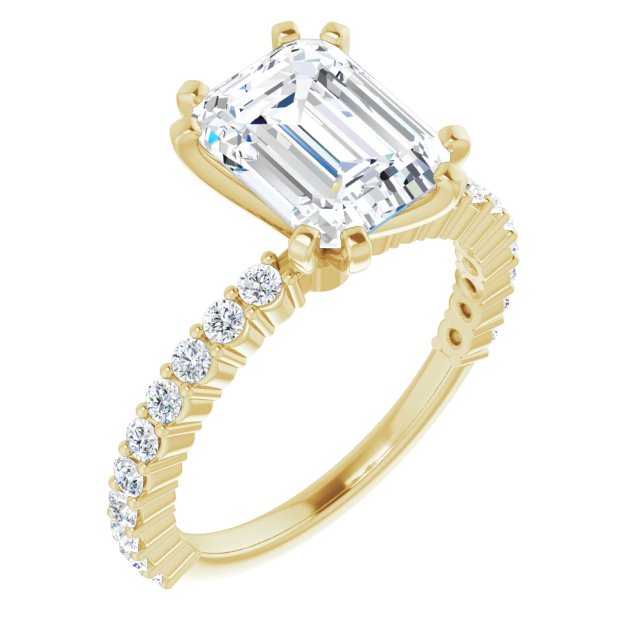 10K Yellow Gold Customizable 8-prong Emerald/Radiant Cut Design with Thin, Stackable Pav? Band