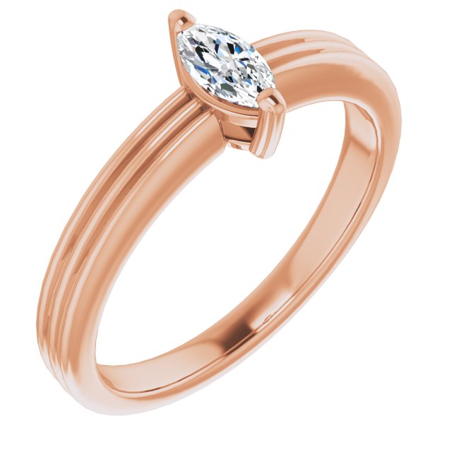 10K Rose Gold Customizable Marquise Cut Solitaire with Double-Grooved Band