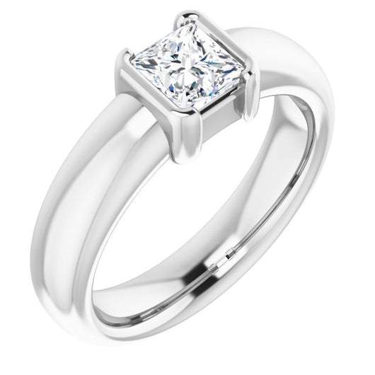 10K White Gold Customizable Bezel-set Princess/Square Cut Solitaire with Thick Band