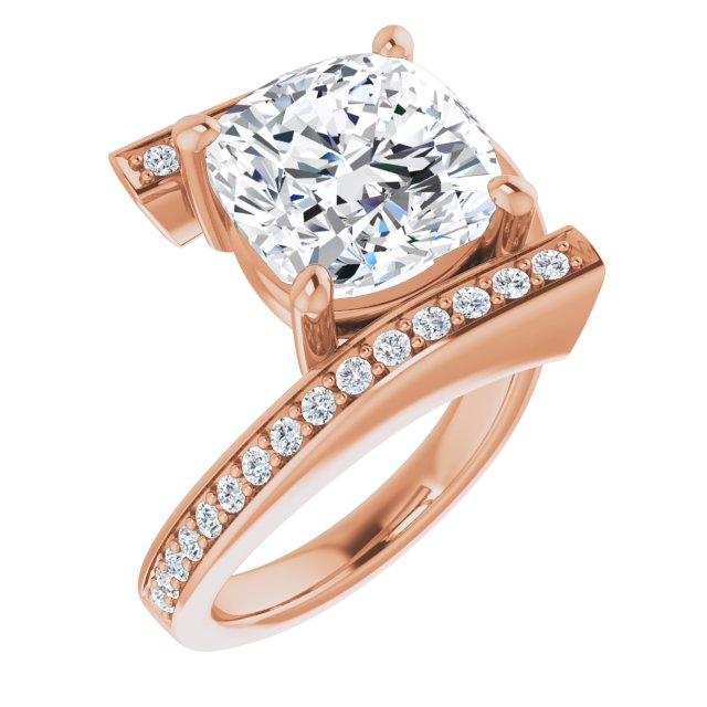 10K Rose Gold Customizable Faux-Bar-set Cushion Cut Design with Accented Bypass Band