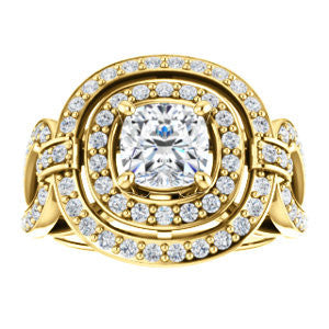 Cubic Zirconia Engagement Ring- The Jill (Cushion Cut Double Halo with Ultrawide Split-Pavé Band)