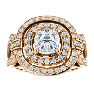 Cubic Zirconia Engagement Ring- The Jill (Cushion Cut Double Halo with Ultrawide Split-Pavé Band)