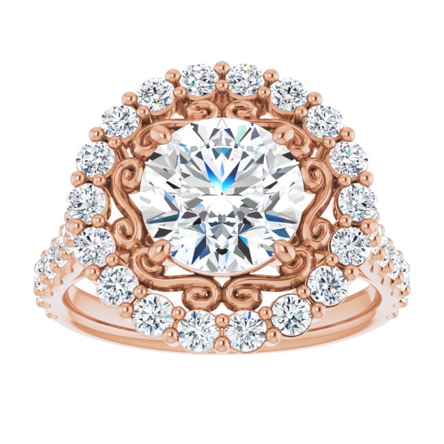 Cubic Zirconia Engagement Ring- The Flora (Customizable Round Cut Cathedral Style with Oversized Halo)