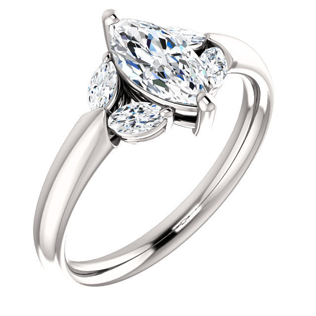 Cubic Zirconia Engagement Ring- The Leeanne (Customizable 5-stone Design with Marquise Cut Center and Marquise Accents)